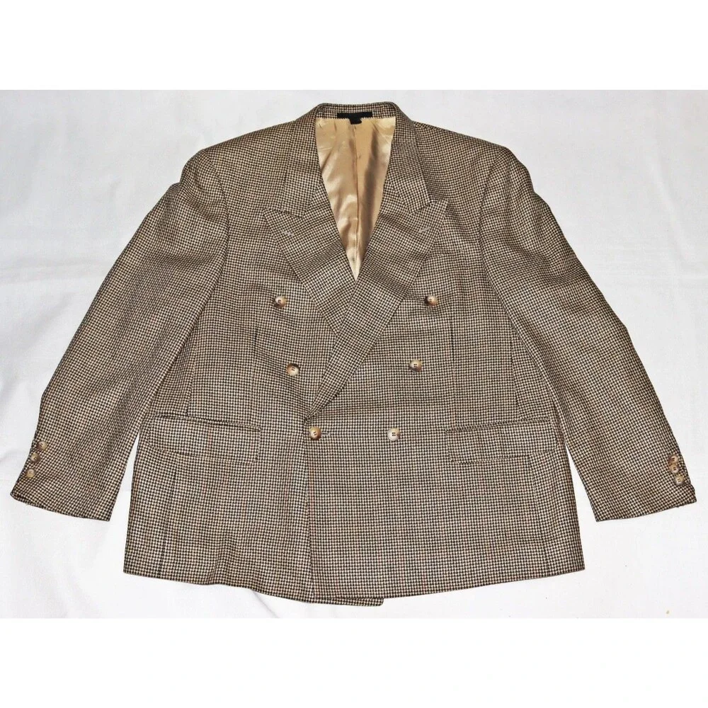 Bartolini 100%‎ Silk Sport Coat Blazer Jacket S 44 Houndstooth Check Vintage